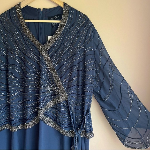 J Kara Navy Beaded Dress - NWT- Size 20W- with flutter sleeve - Picture 2 of 11